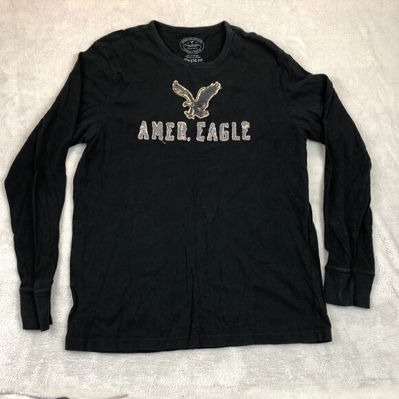 American Eagle Mens Long Sleeve T-Shirt Large Black Athletic Fit Pullover Casual - Picture 8 of 9